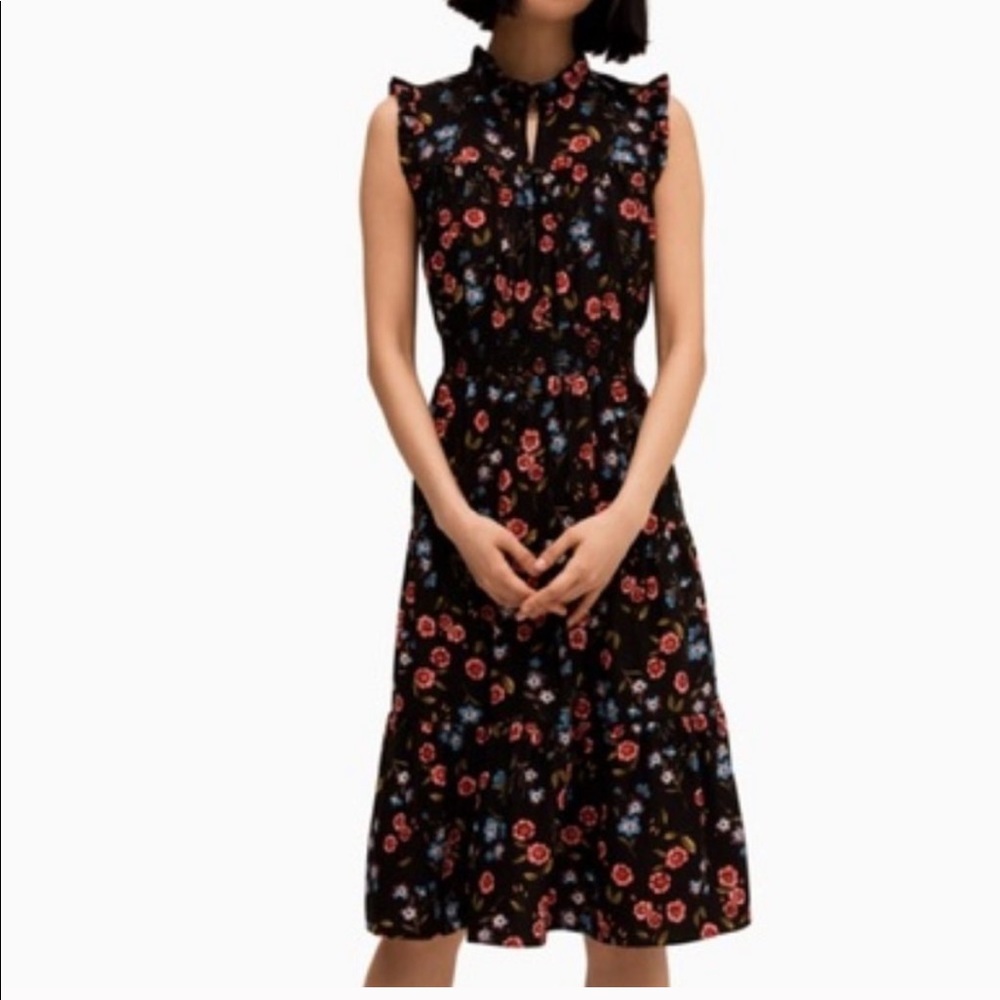 Kate Spade Black Meadow Floral Smocked Dress
